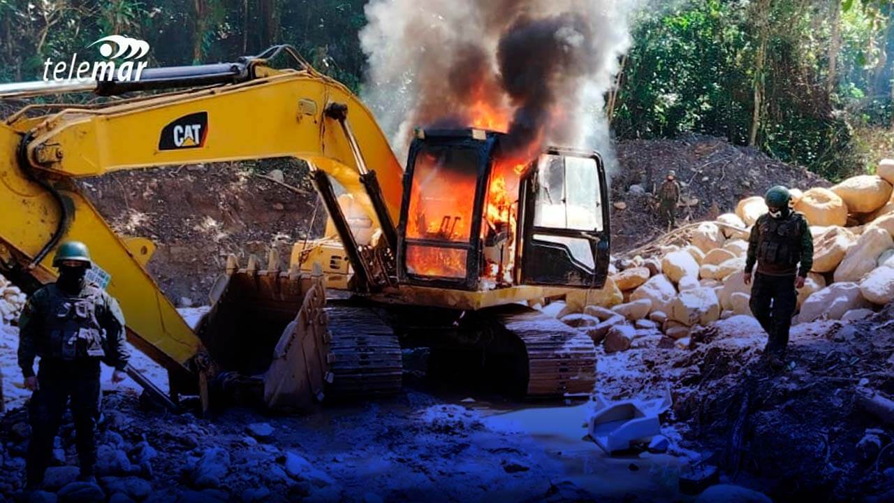 Ejército desmantela campamento de minería ilegal en el río Cuyes, Gualaquiza