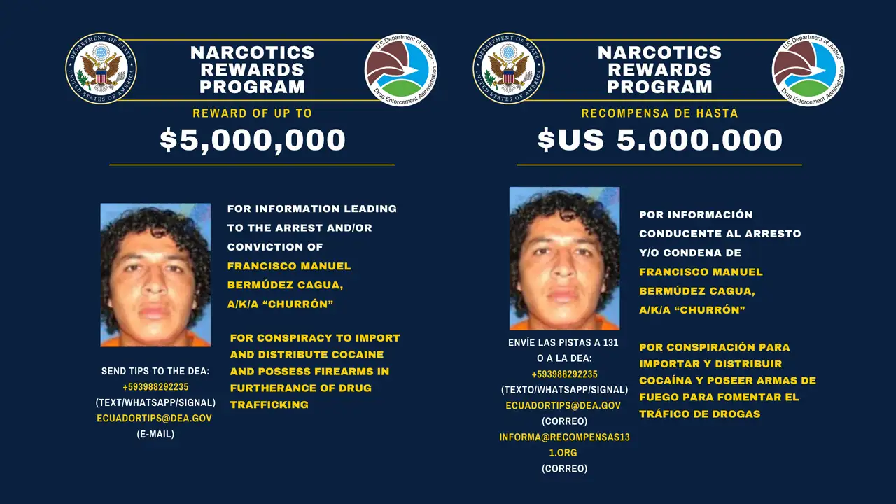 Recompensa de cinco millones de dólares por alias "Churrón" líder de "Los Choneros"